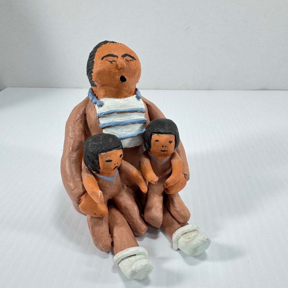Vintage Storyteller Figurine Clay Art Native Woman Handmade Children Rustic